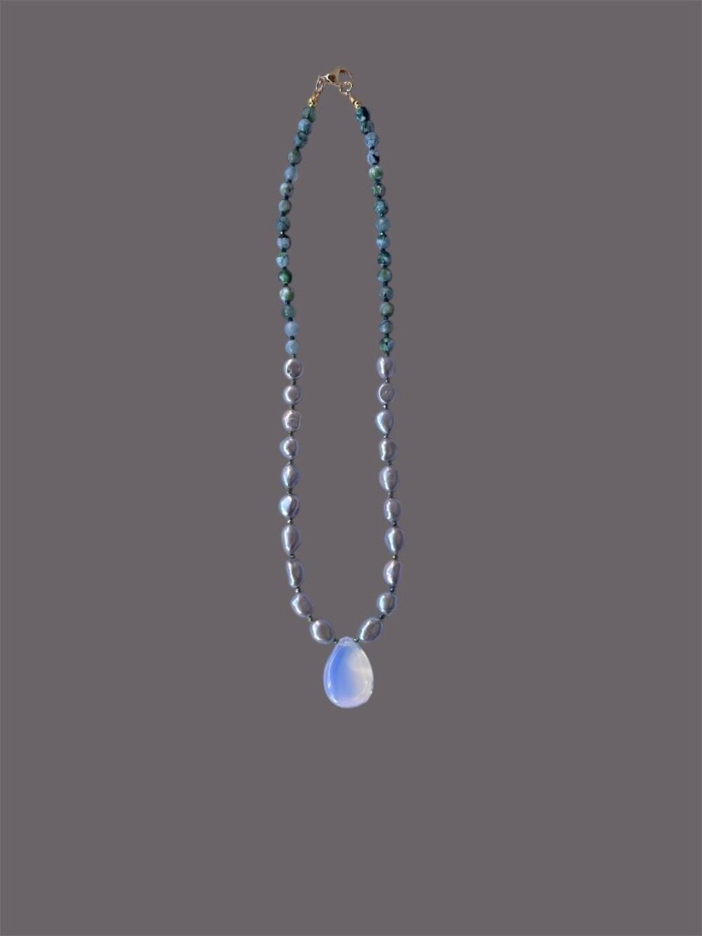 Baroque Natural Pearl Blue Opalite Teardrop Necklace - Picture 3 of 4